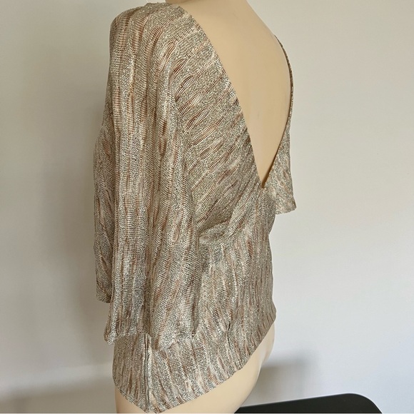 St John Couture Gold Gilded Knit Metallic Sparkle Top Size 14 - Picture 12 of 17